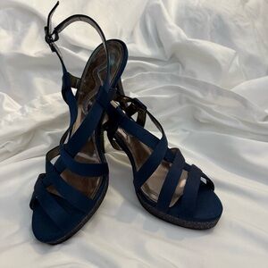 NWOT Nina Gelzana-LS New Navy Luster Satin Evening Sandals